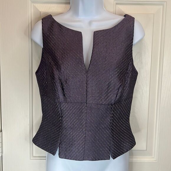 JS Collection Formal Top Size 6 Cropped V Neck Purple Gold Metallic Zipper Back - Picture 1 of 7